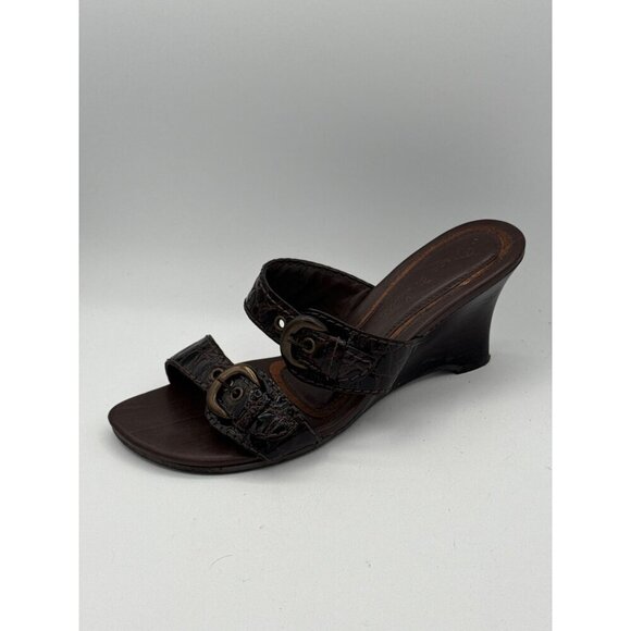 Diego Di Lucca Womens Brown Croc-Embossed Leather Slide Sandals 6.5 Made In Braz - Picture 8 of 8